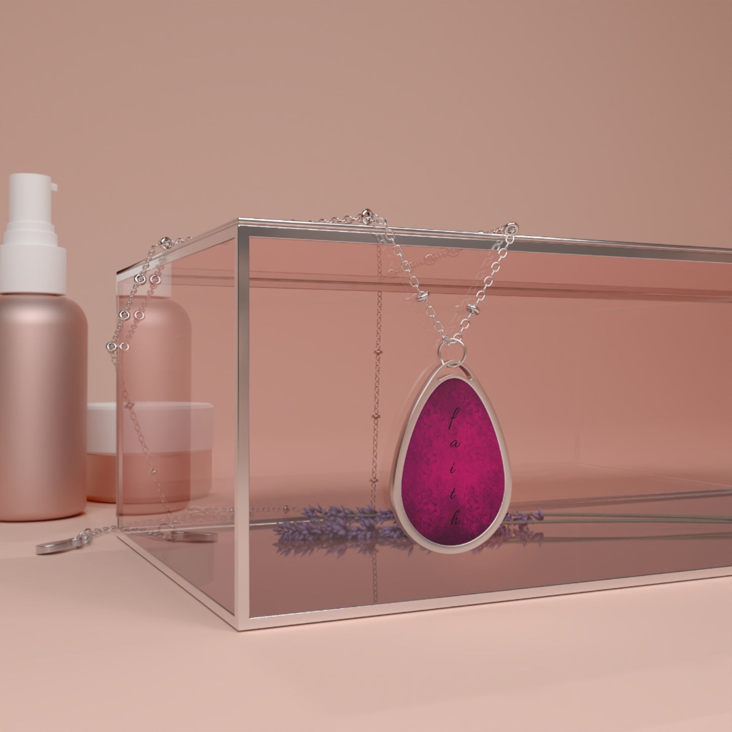 Oval Teardrop Pendant Necklace — Deep Ruby Photo Locket